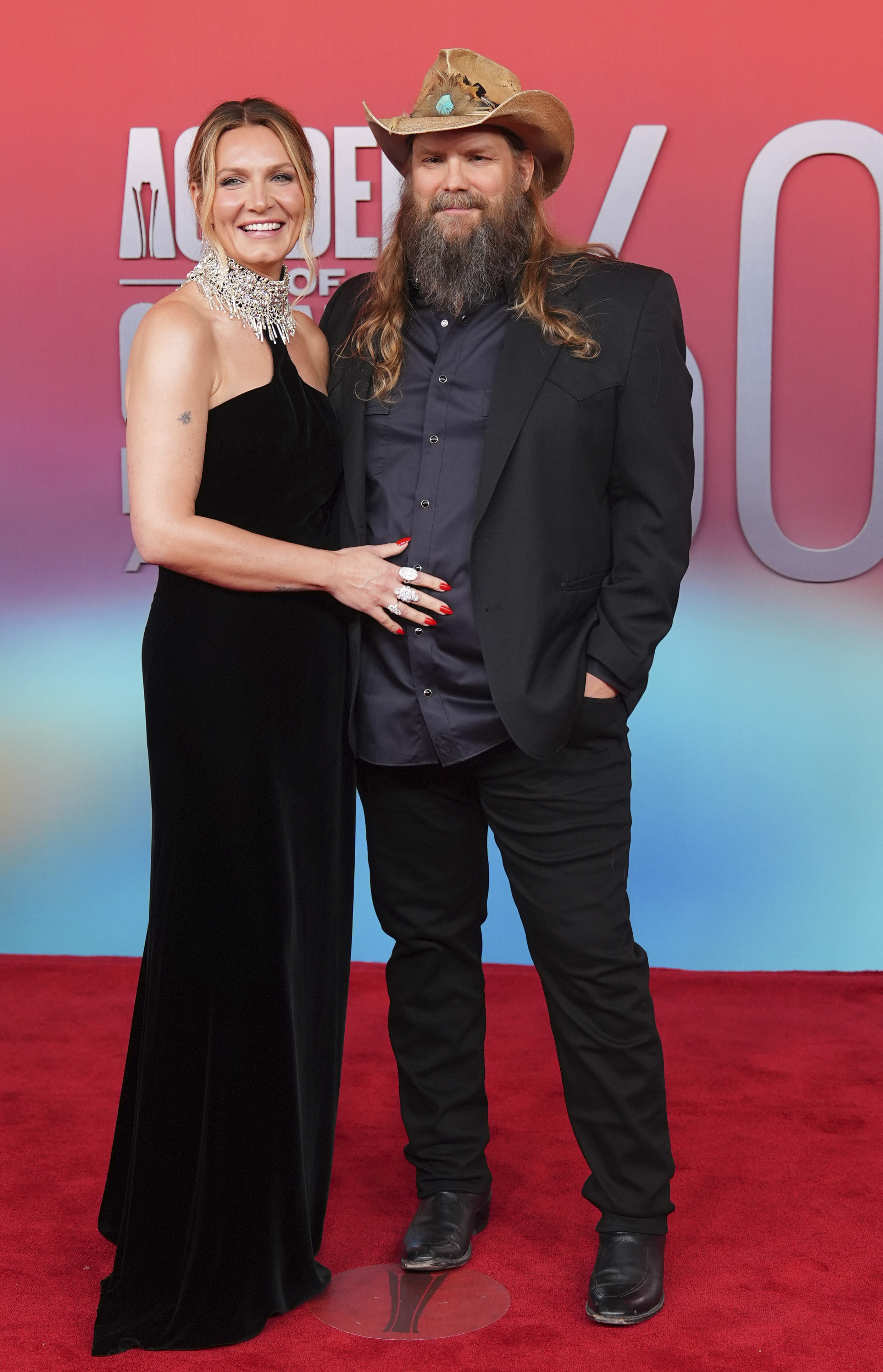 Morgane Stapleton, left, and Chris Stapleton arrive at the 60th annual academy of country music on Thursday, May 8, 2025, in Frisco, Texas.